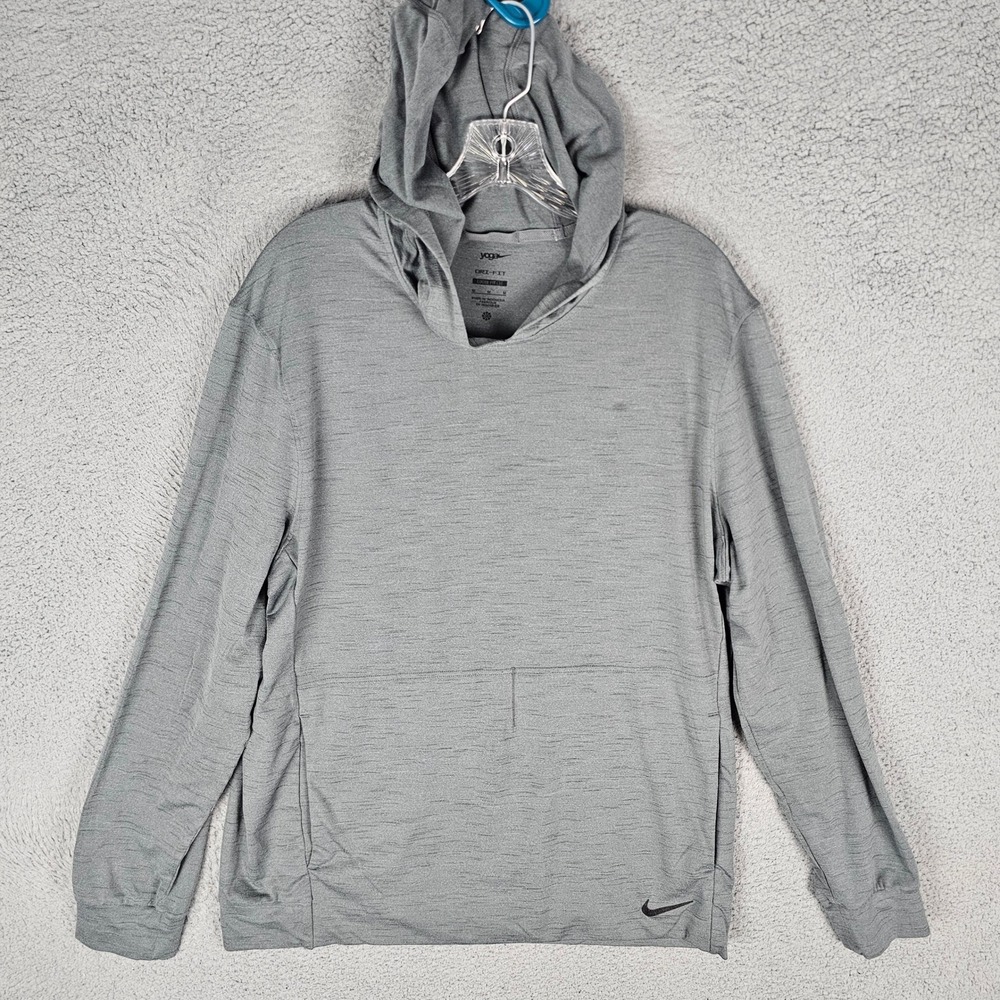 Nike Hoodie Mens Medium Gray Yoga Dri-FIT Loose Fit Lightweight Pullover CZ2217